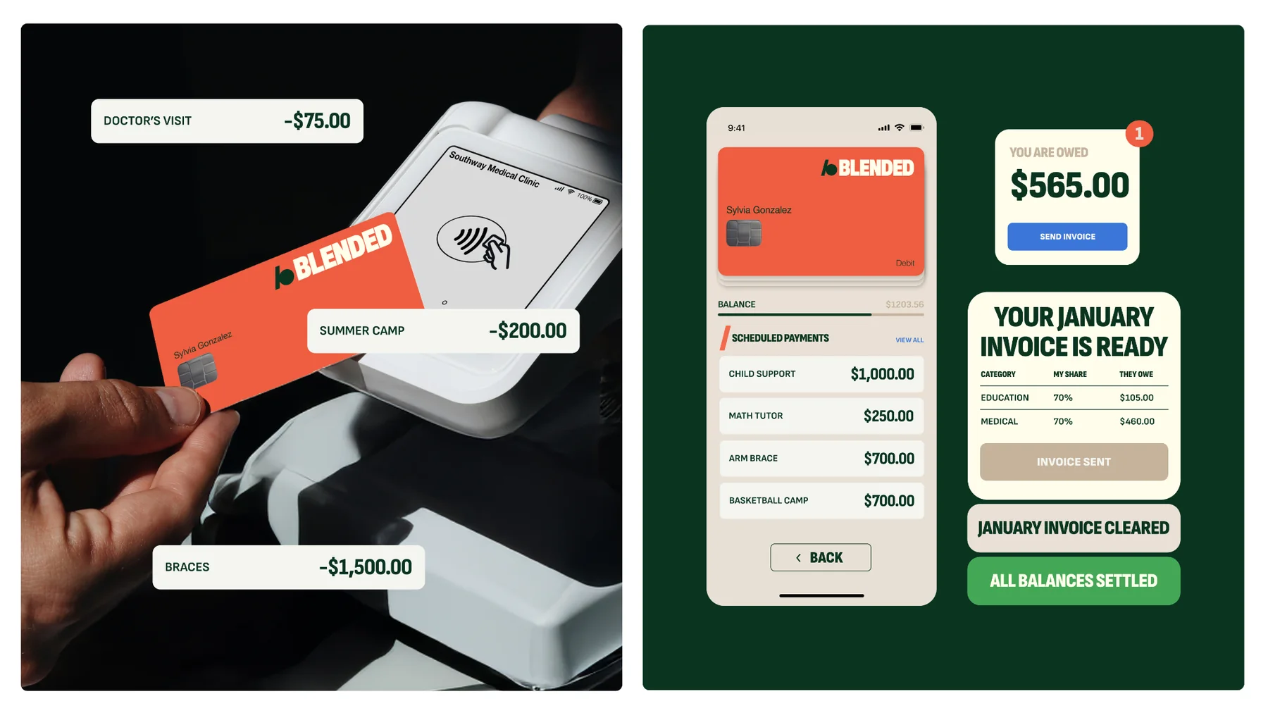 Blended co-parenting finance app identity